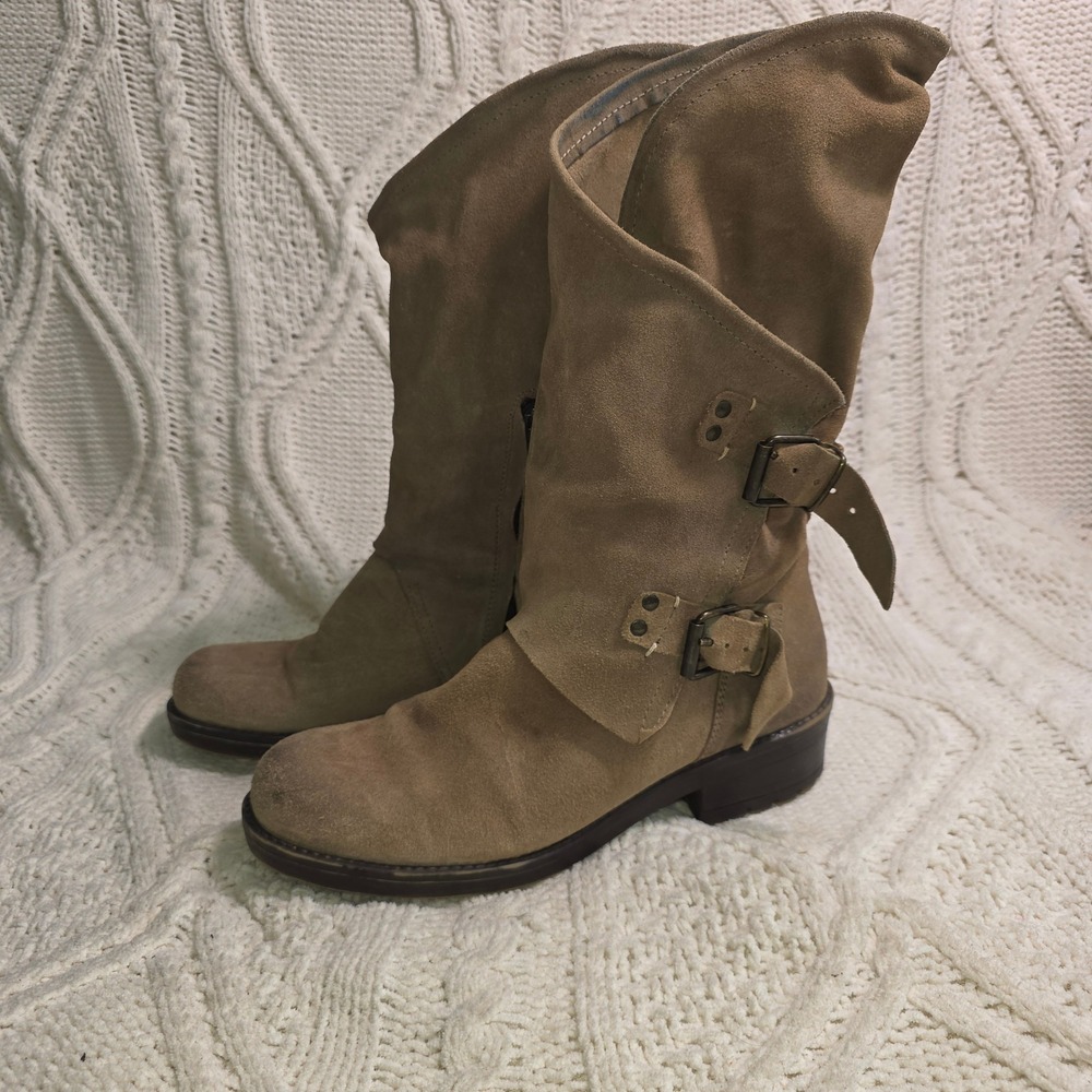 Coolway Alida Moto Leather Buckle Boots Tan Mid-Calf Moldable Calf Womens 40 9